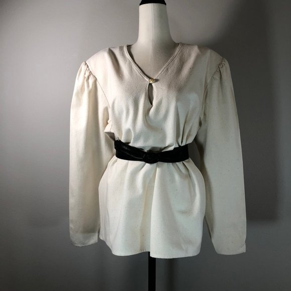 Vintage 100% Natural Woven Silk Puff-Sleeve Top - Picture 5 of 8